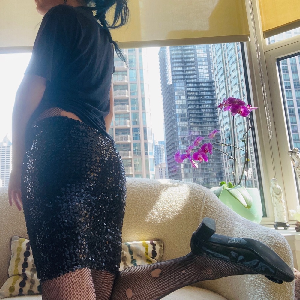 Vintage black sequin tube mini skirt